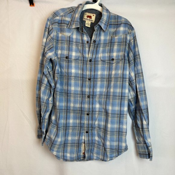 Men's Dakota Grizzly Western Pearl Snap Button Shirt Sz M Cotton Blue Plaid - Picture 1 of 11